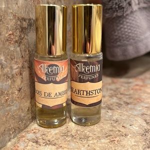 Alkemia Perfumes 5ml rollerball bottles, “Hearthstone” and “Bois De Ambre”
